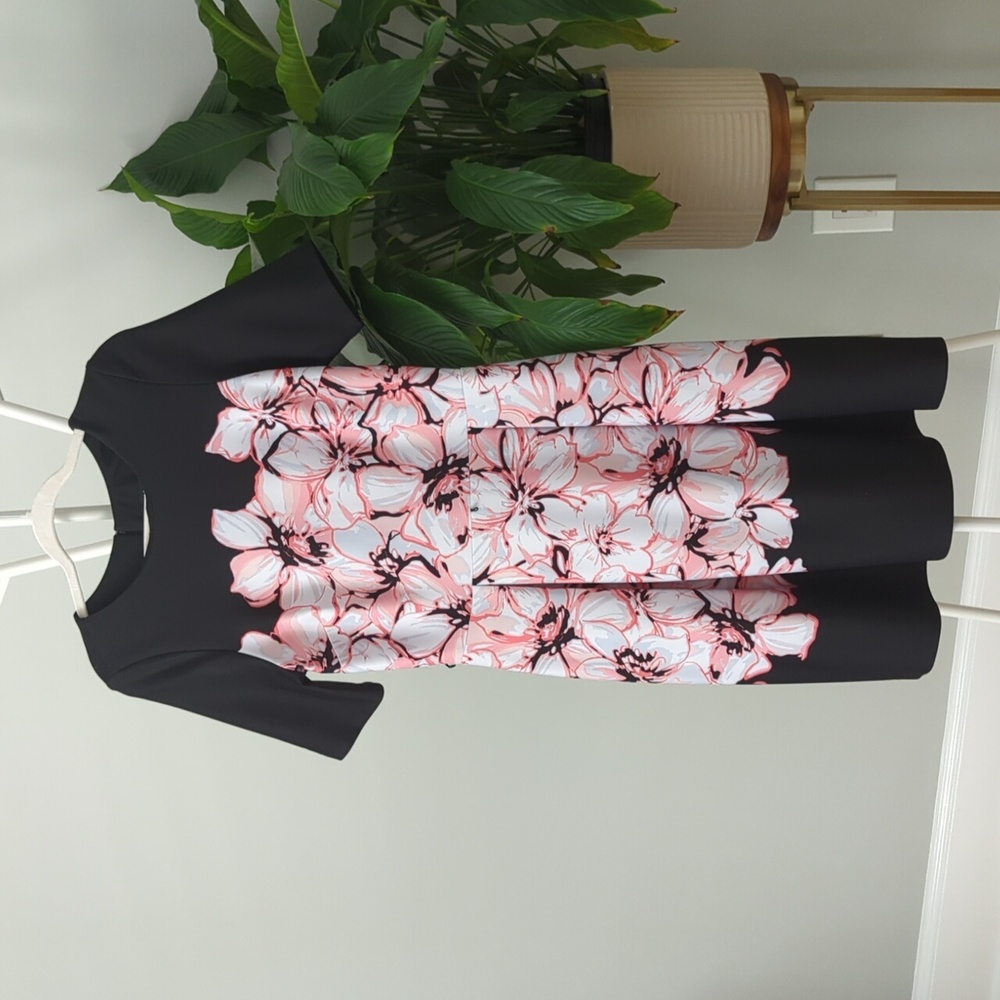 Madison Leigh - Black & Pink Floral Print Fit & Flare Dress